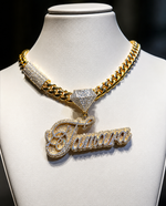 Custom Name Plate Two-Tone Script Font 3D Zircon Letter Necklace Hip Hop Luxury Jewelry Moissanite Pendant Necklace Gift for Her