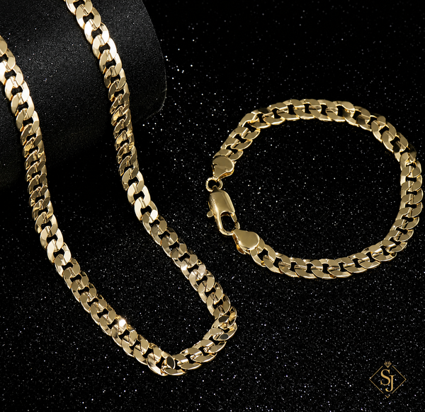 Santana Crazy Sale 14K Real Gold-Plated Cuban & Figaro & Rope Set – Bracelet & Necklace, 8mm/10mm